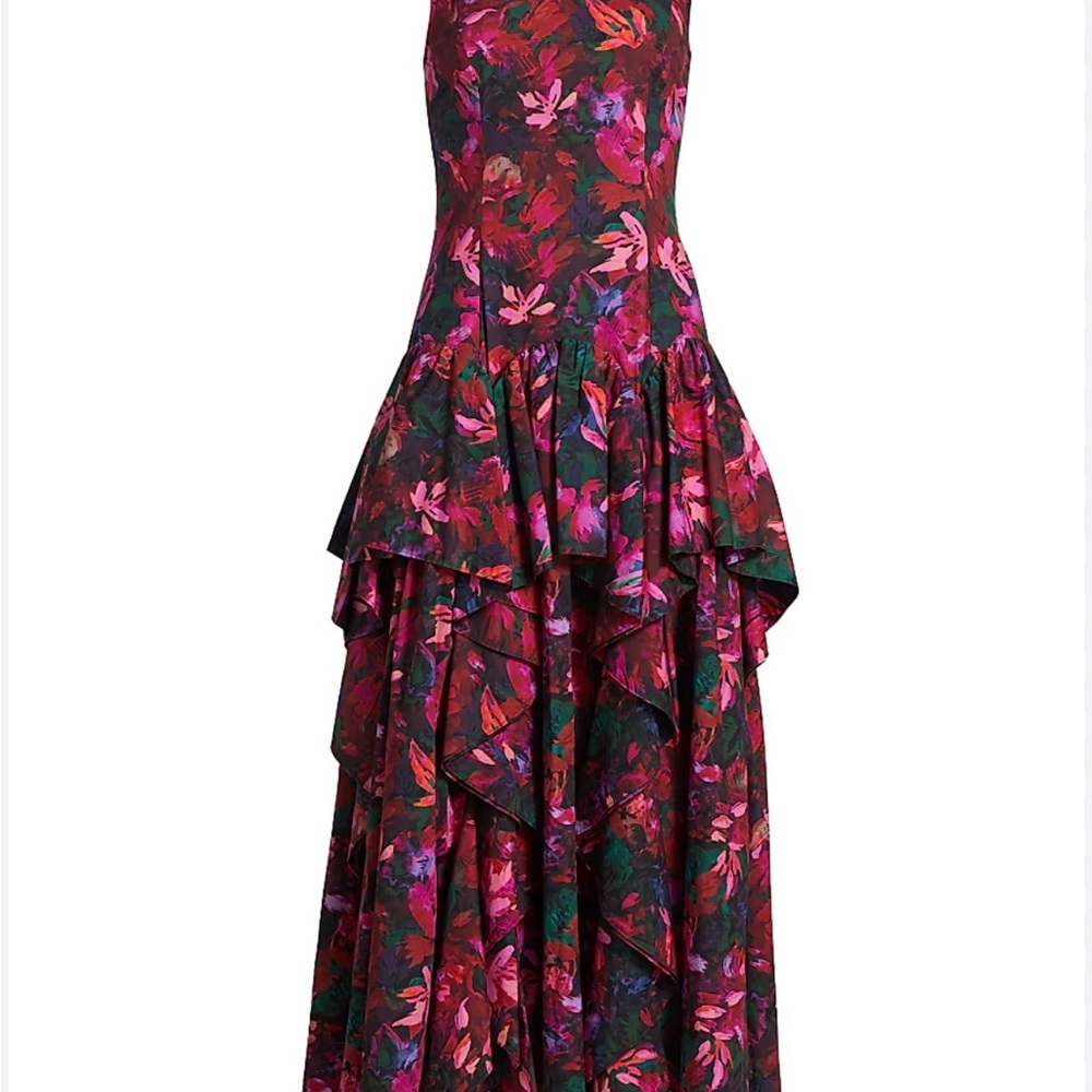 Ulla Johnson Asymmetrical Floral Dress - Red and Pink